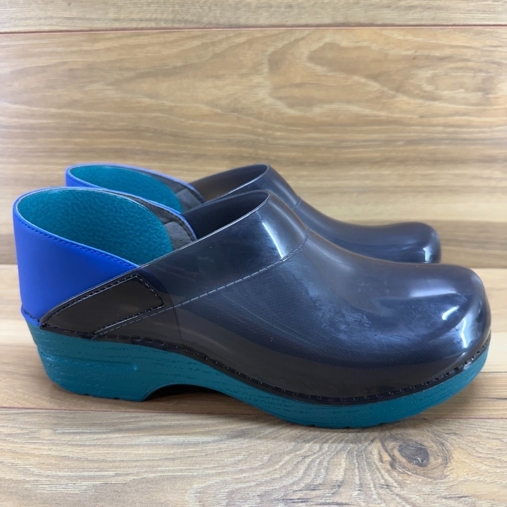 Dansko Navy Grey Teal Blue Clogs